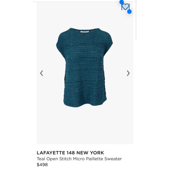 Lafayette148 Silk/Cotton Teal Open Stitch Micro Paillette CoastalGrandma Sweater - Picture 3 of 8